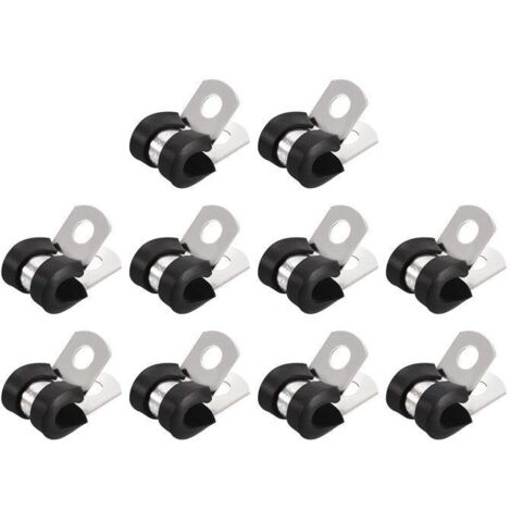 ( é, noir)Collier de serrage 20Pcs 6mm 304 Inox Caoutchouc Amorti Isolé Attache Grillage Rigide Sangle Clip Fixation Tube Tuyau