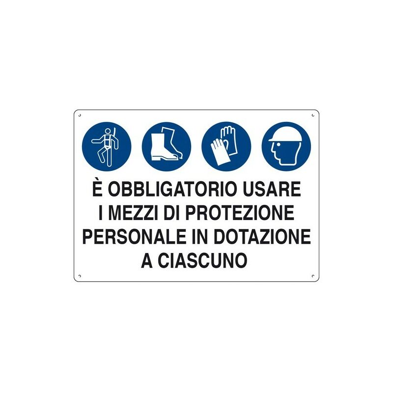 Image of E' obbligatorio usare i mezzi di protezione personale in dotazione a ciascuno cartelli da cantiere polionda