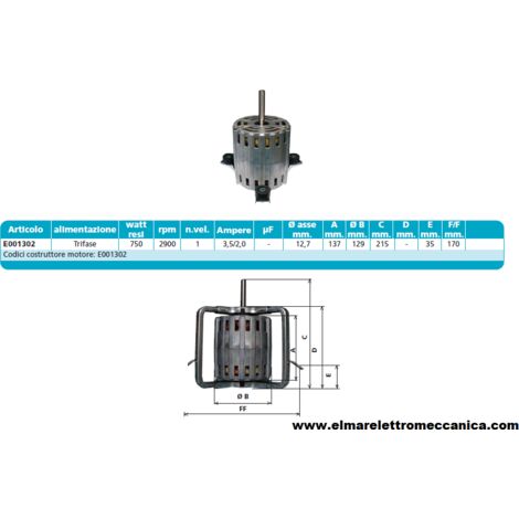 E001302 750 W 2900 Giri Motore Elettrico TRIFASE Ventilatore Centrifugo Assiale