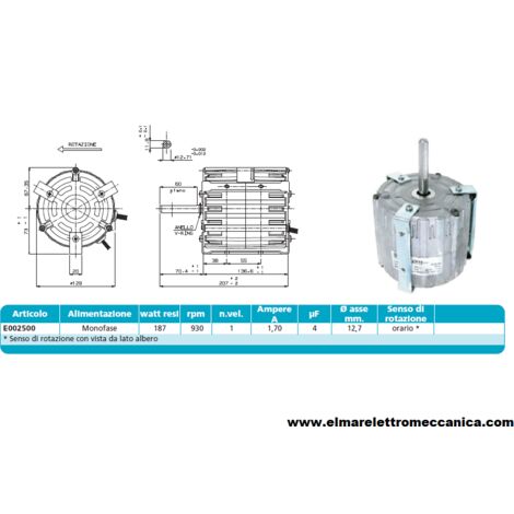E002500 187 W 930 Giri Motore Elettrico Monofase Ventilatore Centrifugo Assiale