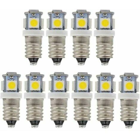 E10 9 V Kaltweiß 5 SMD 0,5 W LED-Lampen (Kaltweiß, 9 V) 10er-Pack