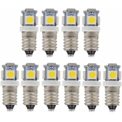 E10 9V LED-Lampen, Kaltweiß, 5 SMD, 0,5W (Kaltweiß, 9V) 10er-Pack