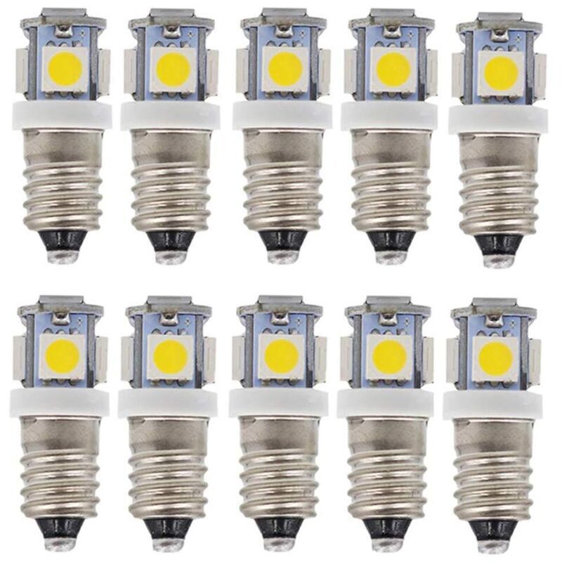 E10 AC LED Ampoules-10 pcs 6V 5 lampes LED-E10 Miniature Vis 50Lm (AC 6V)