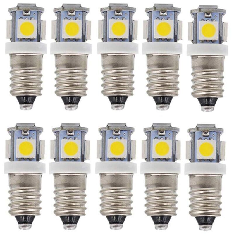 E10 AC LED Ampoules-10 pcs 6V 5 lampes LED-E10 Miniature Vis 50Lm (AC 6V)