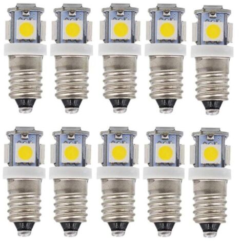 E10 AC LED Ampoules-10 pcs 6V 5 lampes LED-E10 Miniature Vis  50Lm (AC 6V)