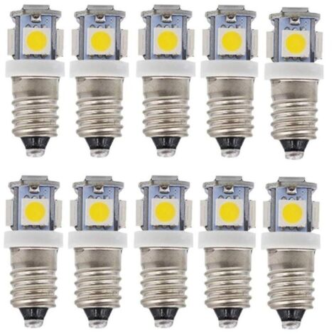 E10 AC LED Ampoules-10 pcs 6V 5 lampes LED-E10 Miniature Vis 50Lm (AC 6V)