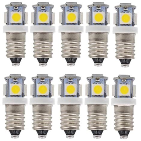AOUGO E10 AC-LED-Leuchtmittel, 10 Stück, 6 V, 5 LED-Lampen, E10-Miniaturschraube, 50 lm (AC 6 V)