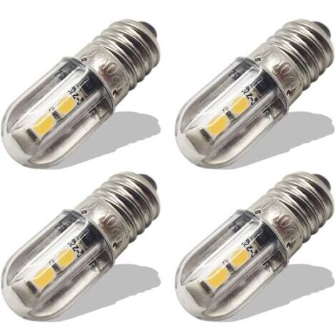 E10 Ampoule LED 220V 230V AC Voyant LED à économie d'énergie 8mm Base à vis 3030 4SMD Chipsets LED Ampoule de mise à niveau, Blanc chaud (lot de 4)
