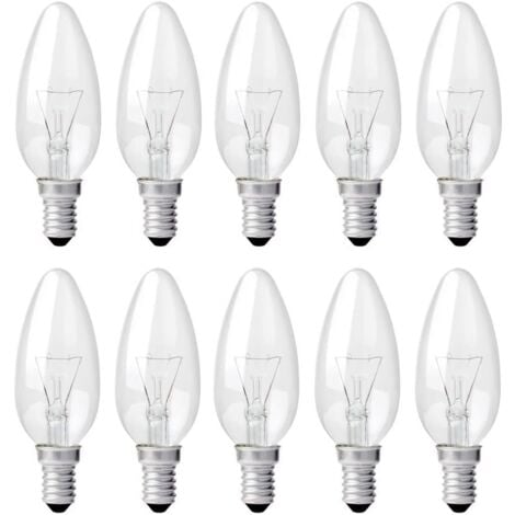 MEMKEY E14 40 W klare Kerzenbirne, dimmbare Glühlampe, Warmweiß 2700 K, 400 lm, Flammen-Glühbirne, E14 Edison-Schraub-Kerzenbirnen, 10 Stück