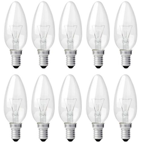 E14 40 W klare Kerzenbirne, dimmbare Glühlampe, Warmweiß 2700 K, 400 lm, Flammen-Glühbirne, E14 Edison-Schraub-Kerzenbirnen, 10 Stück