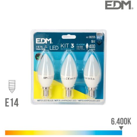E14 5W 400lm 6400K LED-Kerzenlampen-Set - Kaltes Licht - EDM - Ref 98205