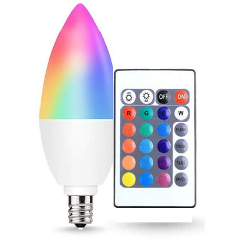 E14 5W LED bulb, candle bulb, RGB + 6000K White, Dimmable by Remote Control