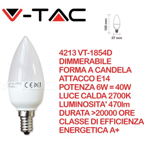 E14 6W 3000K 470Lm Lampadina a LED a CANDELA REGOLABILE E14 6W 3000K 470Lm