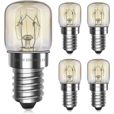 E14 Ampoule Four 25W Résistante à 300 c, SES E14 Ampoule Four Dimmable, Blanc Chaud 2700K, Pour Micro-ondes, Lumière réfrigérateur, Machine à coudre, Lampe à sel, Lot de 5