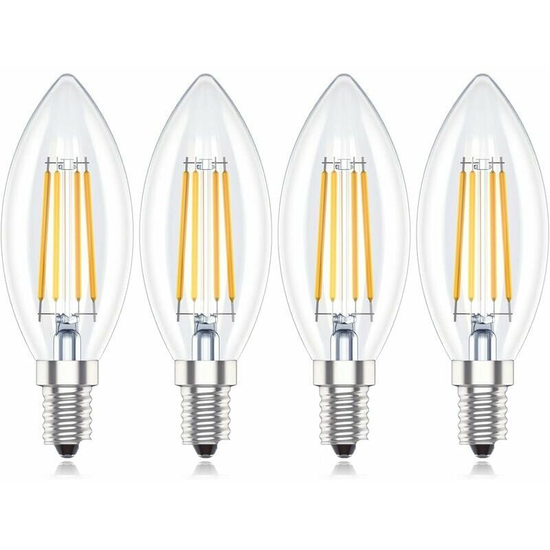 Hoopzi - E14 Dimmable Led Light Bulbs, 4W C35 ses Small Screw Candle Bulbs, Warm White 2700K, 4 Pack [Energy Class a+]