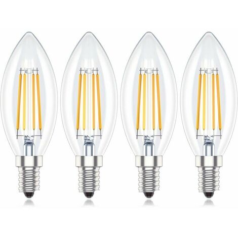 E14 Dimmable Led Light Bulbs, 4W C35 SES Small Screw Candle Bulbs, Warm White 2700K, 4 Pack [Energy Class A+]