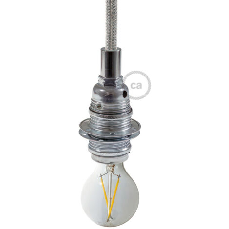 E14-Lampenfassungs-Kit aus Metall mit Doppelklemmring für Lampenschirme  Zylindrisch - Silber