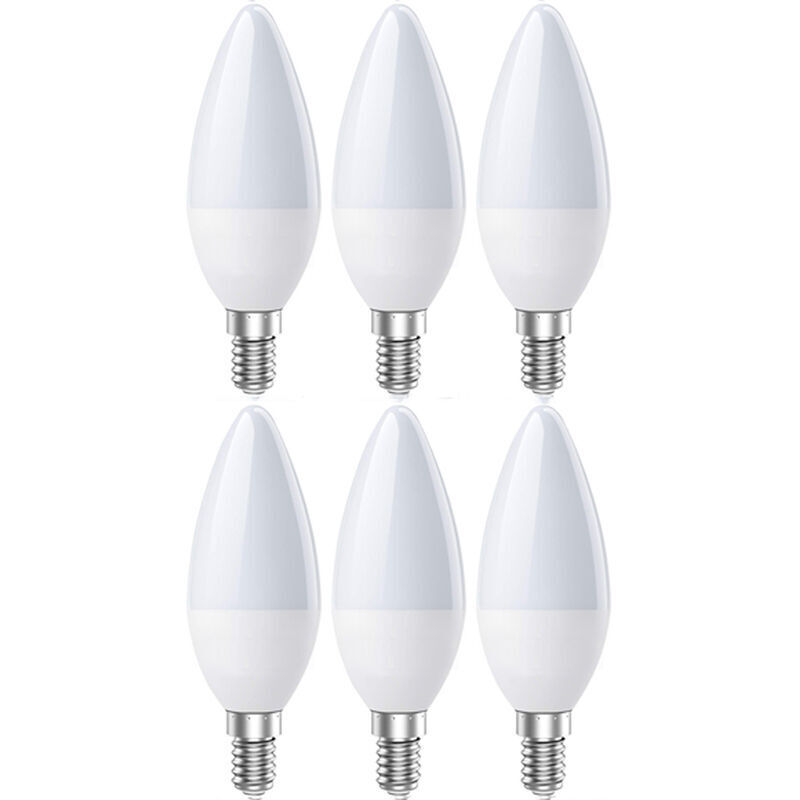 E14 LED Bulbs, E14 Candle Bulb, Cool White 6500K, 5W 600 Lumens, Equivalent to 60W Halogen Lamps, 200° Beam Angle, Non-Dimmable, Pack of 6 [Energy