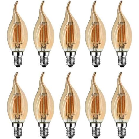 E14 LED-Flammenlampe, 4 W (entspricht 40 W Halogen-/Glühlampe), warmweiß 2700 K, LED-Einbauleuchte mit Kerzenflamme, 360°-Abstrahlwinkel, CRI 80, braunes Glas, 10er-Pack [Energieklasse A++]