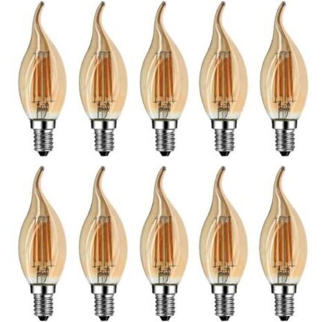 E14 LED-Flammenlampe, 4 W, entspricht 40 W Halogen-/Glühlampe, Warmweiß 2700 K, versenkte LED-Kerzenflamme, 360° Strahl, CRI80, braunes Glas, 10 Stück [Energieklasse A++]