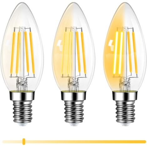 E14 LED-Kerzenlampe, 6 W, dimmbare LED-Glühbirne, entspricht 60 W Glühlampe, 600 lm, 2700 K warmweiß, energiesparend, für Kronleuchter, Wandlampen, 220 V, 3 Stück [Energieklasse F]