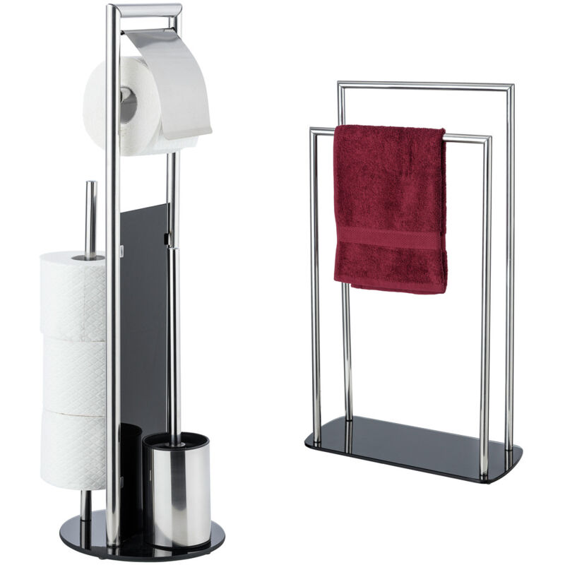 WENKO WC-Garnitur "Ravina" aus Edelstahl  Kunststoff  Sicherheitsglas Stand WC Garnitur und Handtuchhalter