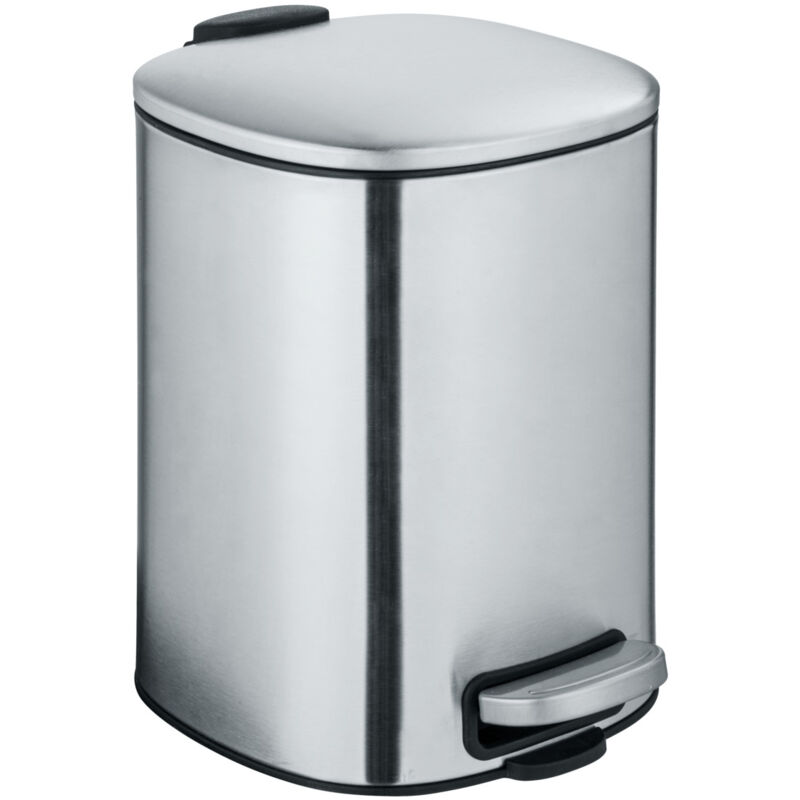 Poubelle Wenko Alassio inox mat 5 litres à pédale salle de bain design anti-traces de doigts avec couvercle silencieux poubelle cosmétique argentée