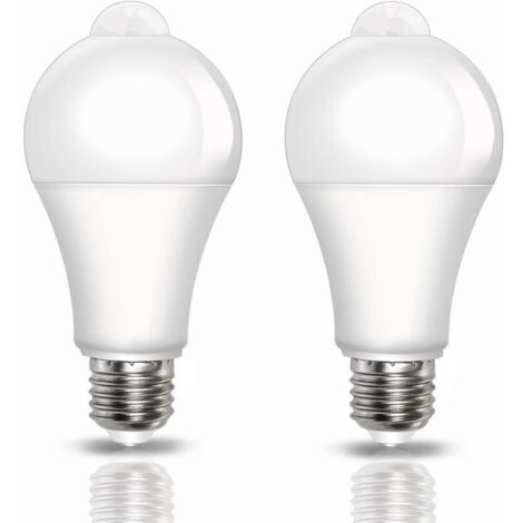E27 9W Bewegungsmelder-Glühbirne, 800 lm, Kaltweiß (6000 K), E27 LED-Lampe mit PIR-Sensor, automatische Ein-/Ausschaltung, für Flur, Treppenhaus, Garage, 220 V Wechselstrom, 120° Abstrahlwinkel, 2er-P