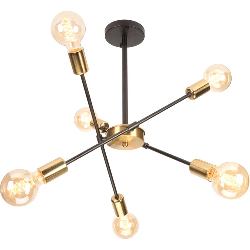 Plafonnier Moderne Industriel Lampe de Plafond en Métal Luminaire Plafonnier Semi-Encastrés à 6 Luminaire E27 - Noir + Or