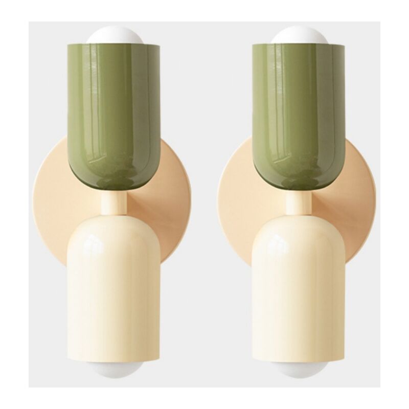 E27 Applique Murale Moderne Lampe Murale Interieur pour Chambre Maison Couloir Salon Couleur Crème+Vert 2 Pack