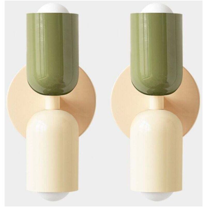 E27 Applique Murale Moderne Lampe Murale Interieur pour Chambre Maison Couloir Salon Couleur Crème+Vert 2 Pack