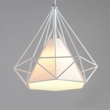 E27 Diamond Shaped Iron Cage Pendant Chandelier with Socket Lighting for Restaurant Room Decor (WHITE, S 25CM)