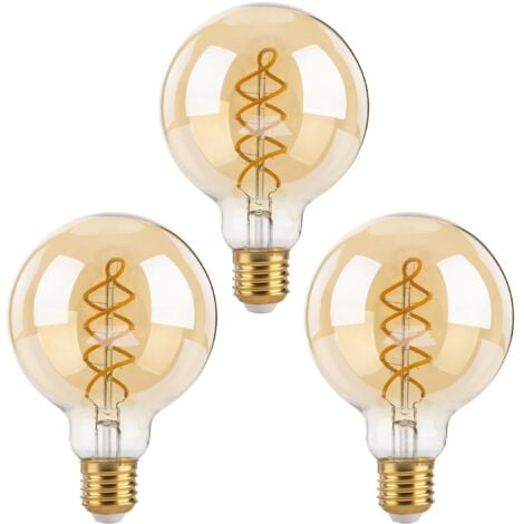 BEIJIYI E27 Dimmable Edison LED Bulbs, G80 Vintage LED Spiral Filament Decorative Light Bulb, 4W (40W Equivalent), Warm White 2700K, 470LM, Amber Glass, 3-Pack