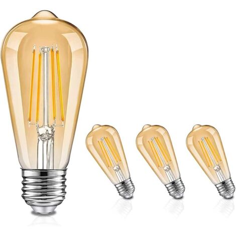 E27 Dimmbare LED-Filamentlampe – Stufenlos dimmbare ST64-Lampe, Antik-Stil – Retro, 2700 K Warmweiß, 3 Stück