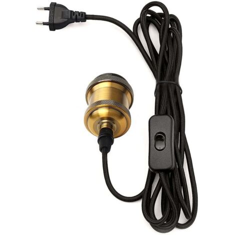 E27-Fassung mit Schalter, 1,2 Meter langes Textilkabel für Glühbirnenfassung/Retro-Edison-Pendelleuchte/Kreative Lampe, Vintage-Messing-Lampenadapter
