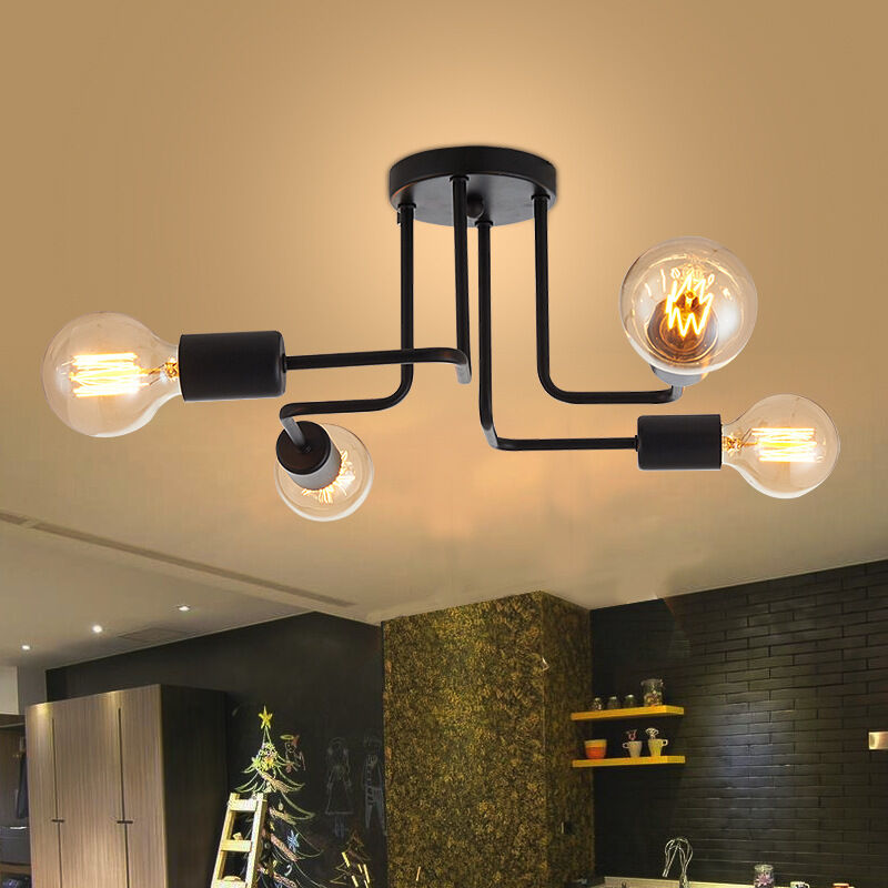 Wottes - E27 Industrial Metal Retro Ceiling Light, Modern Individuality Creative Decoration Flush Ceiling Lamp Living Room Bedroom 6 Lights Black