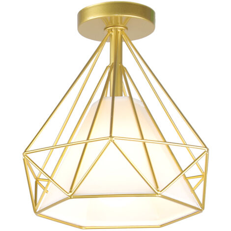 E27 Industrial Vintage Metal Iron Cage Diamond Ceiling Light, Creative Individuality Flush Ceiling Light Kitchen Ø26cm Gold - Gold