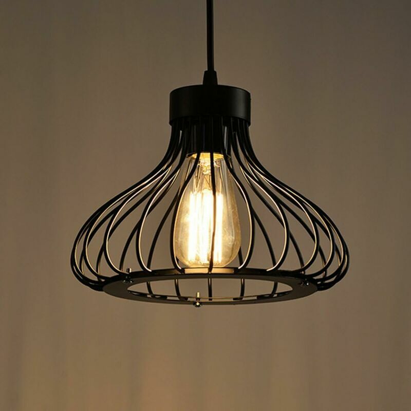 Hoopzi - E27 Industrial Vintage Metal Pendant Lights Cage Black Retro Ceiling Light Fixture Vintage Ceiling Ceiling Light Lamp Pendant Light Cage