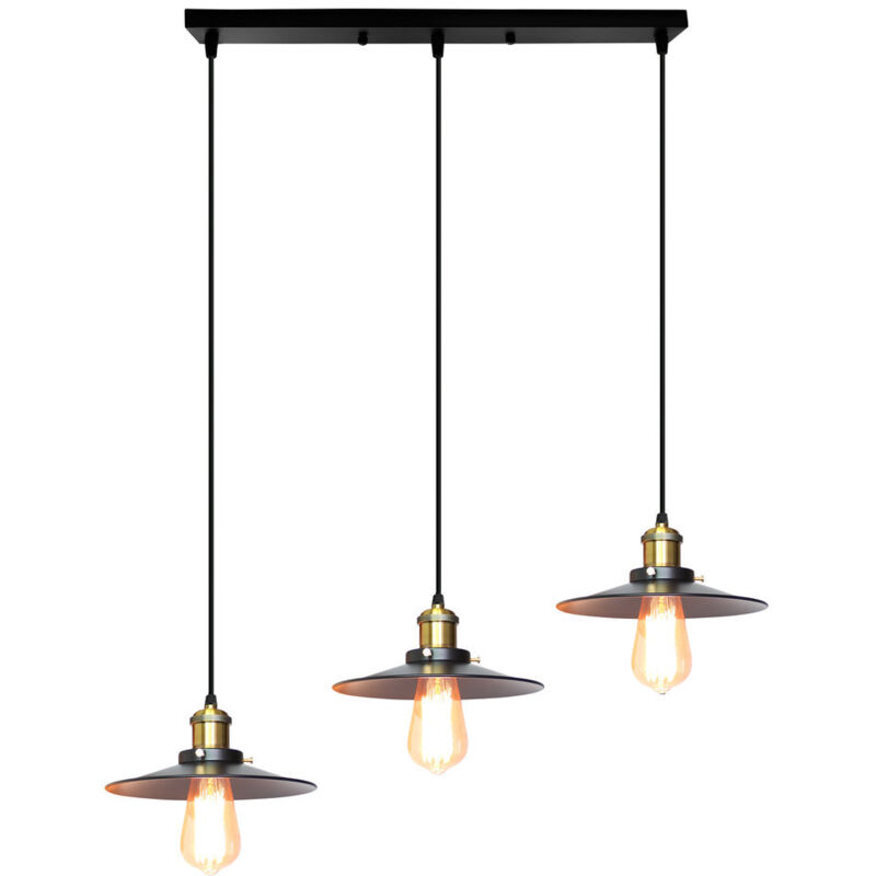 3 Flammige Pendelleuchte Vintage aus Eisen Hängelampe E27 Höhenverstellbar für Küche Wohnzimmer Esszimmer - Schwarz (Ohne Birne)