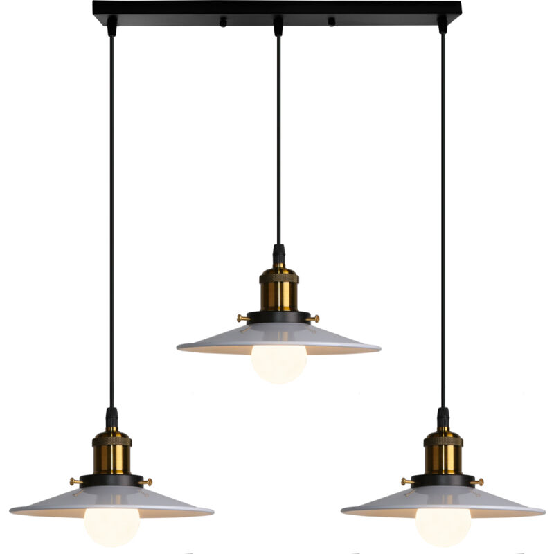 3 Flammig Pendelleuchte Vintage Lampenschirm aus Eisen Hängelampe E27 Höhenverstellbar für Küche Wohnzimmer Esszimmer (Rechteckig Basis)