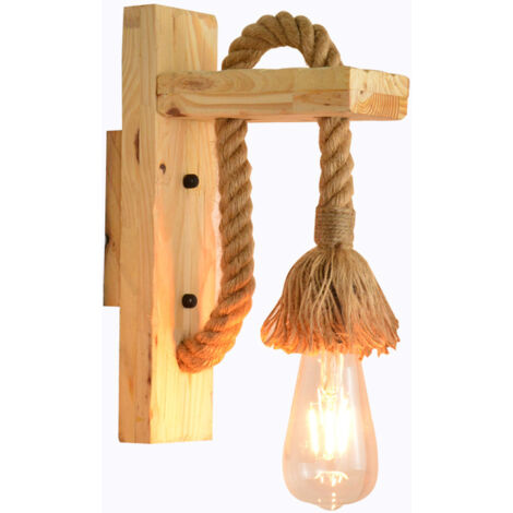 E27 Industriel Bois Applique Murale Lampe décorative en Bois Art Pastorale créative escalier Restaurant Applique Murale rétro Ficelle Applique Murale--Ampoule non incluse