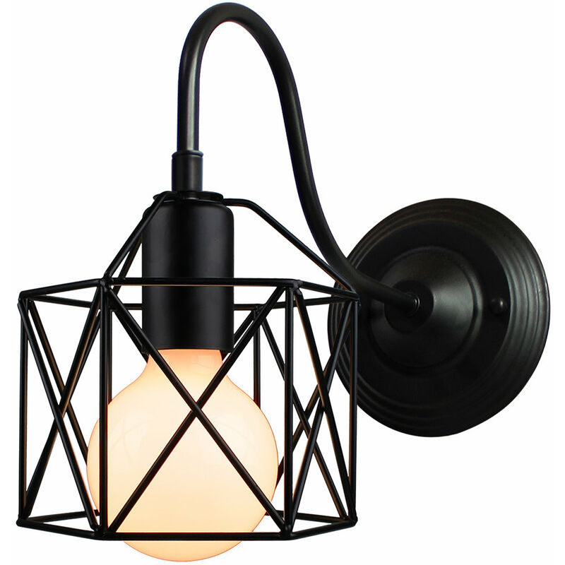 E27 Iron Cage Wall Lamp,Creative Individuality Industrial Vintage Metal Bedroom Living Room Bathroom Decorative Lighting Sconce Ø14cm - Black