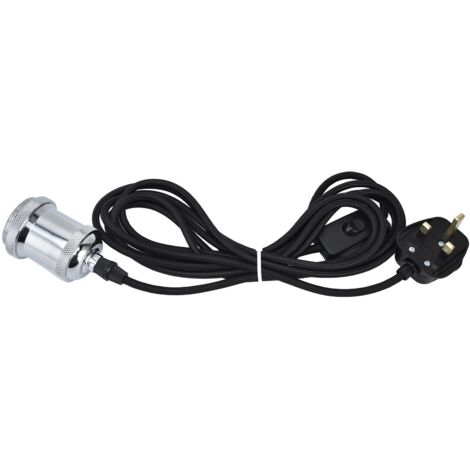 E27 Lamp Holder Hanging Light Cord with On Off Switch Pendant Lampholder UK Plug 100‑240VSilver