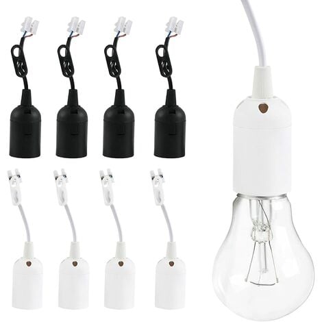 AOUGO E27 Lamp Holders, 8 Pcs Lamp Holder Socket, Plastic Bulb Base with Cable, for Office Kitchens, Plant Growth Lighting and Aquarium Light