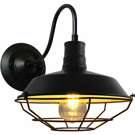 E27 lampada da parete coperchio pentola in ferro battuto, decorazione industriale retro illuminazione ristorante corridoio ø26cm (nero) - Nero