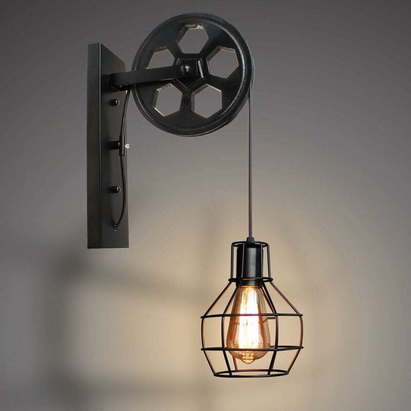 Image of E27 Lampada da Parete Industriale Vintage Applique da Parete Paralume Metallo Gabbi per Camera da Letto Corridoio Soggiorno