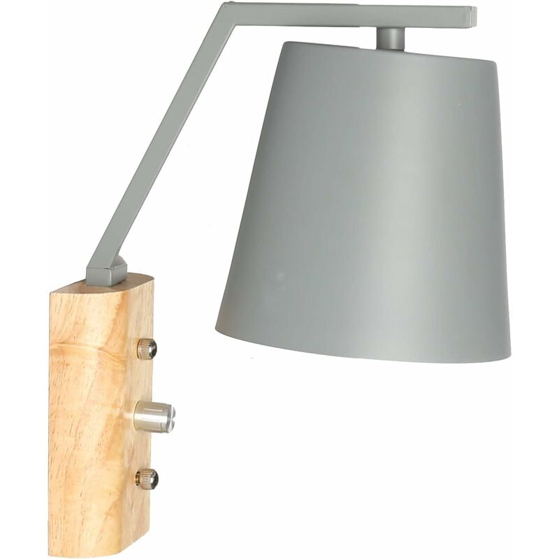 Image of Fortuneville - E27 Lampada da parete moderna Lampada da parete in metallo e legno Lampada da parete grigia Lampada industriale in metallo per tavolo