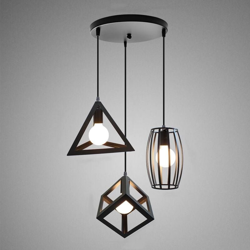 Image of E27 Lampadario Moderno Lampada a Sospensione Gabbi Ferro Illuminazione Pendente Nero per Cucina Barra Ristorante Sala da Pranzo Dormitorio