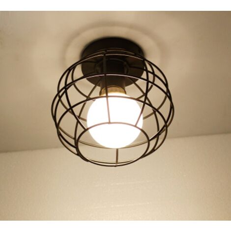 E27 Lampe de Plafond Cage Métal Suspension Luminaire Industrielle Noir 1 Pack