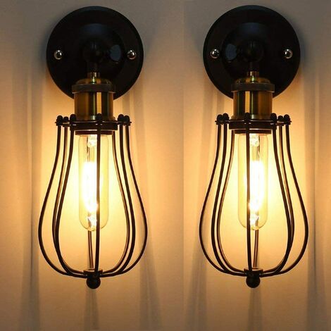 E27 Lampe Murale Industrielle Style Vintage Plafonnier Eclairage Décor Noir pour Café Restaurant Bar 2PCS